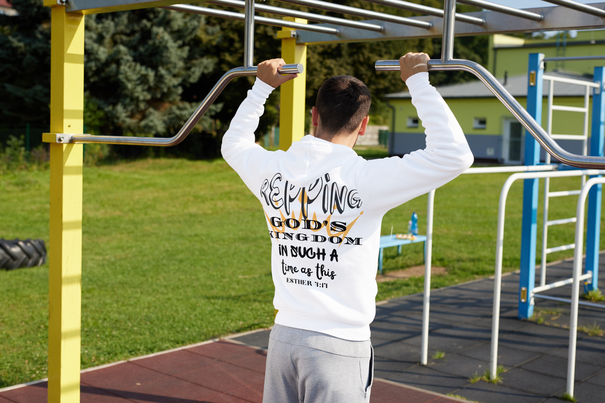 KINGDOM Bible Christian Faith White Back Graphic Pullover Hoodie Unisex