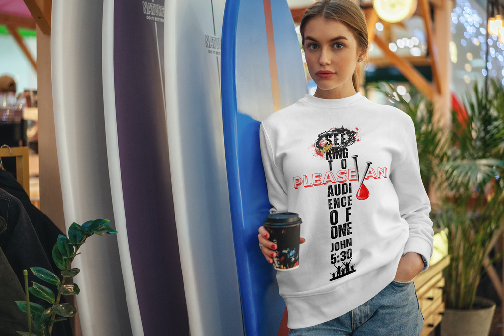 SEEKING Cross Bible Christian Faith Grey Graphic Pullover Sweatshirt Unisex