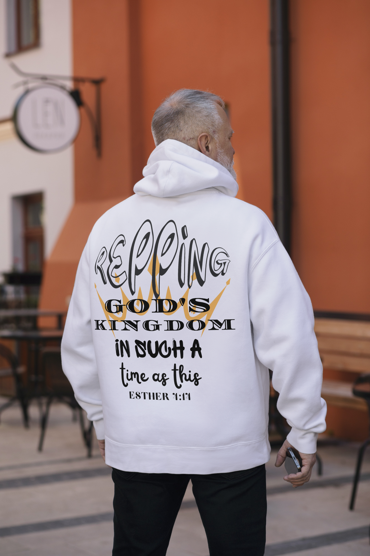 KINGDOM Bible Christian Faith White Back Graphic Pullover Hoodie Unisex