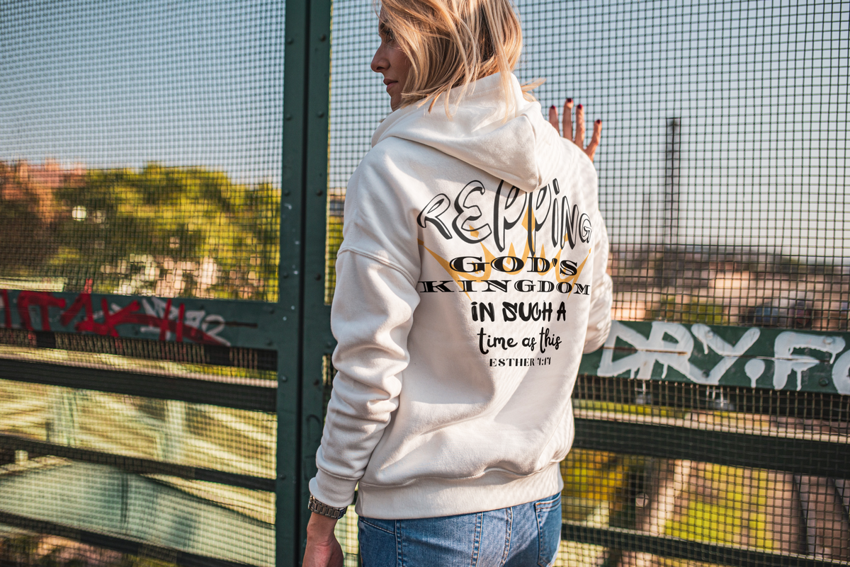 KINGDOM Bible Christian Faith White Back Graphic Pullover Hoodie Unisex