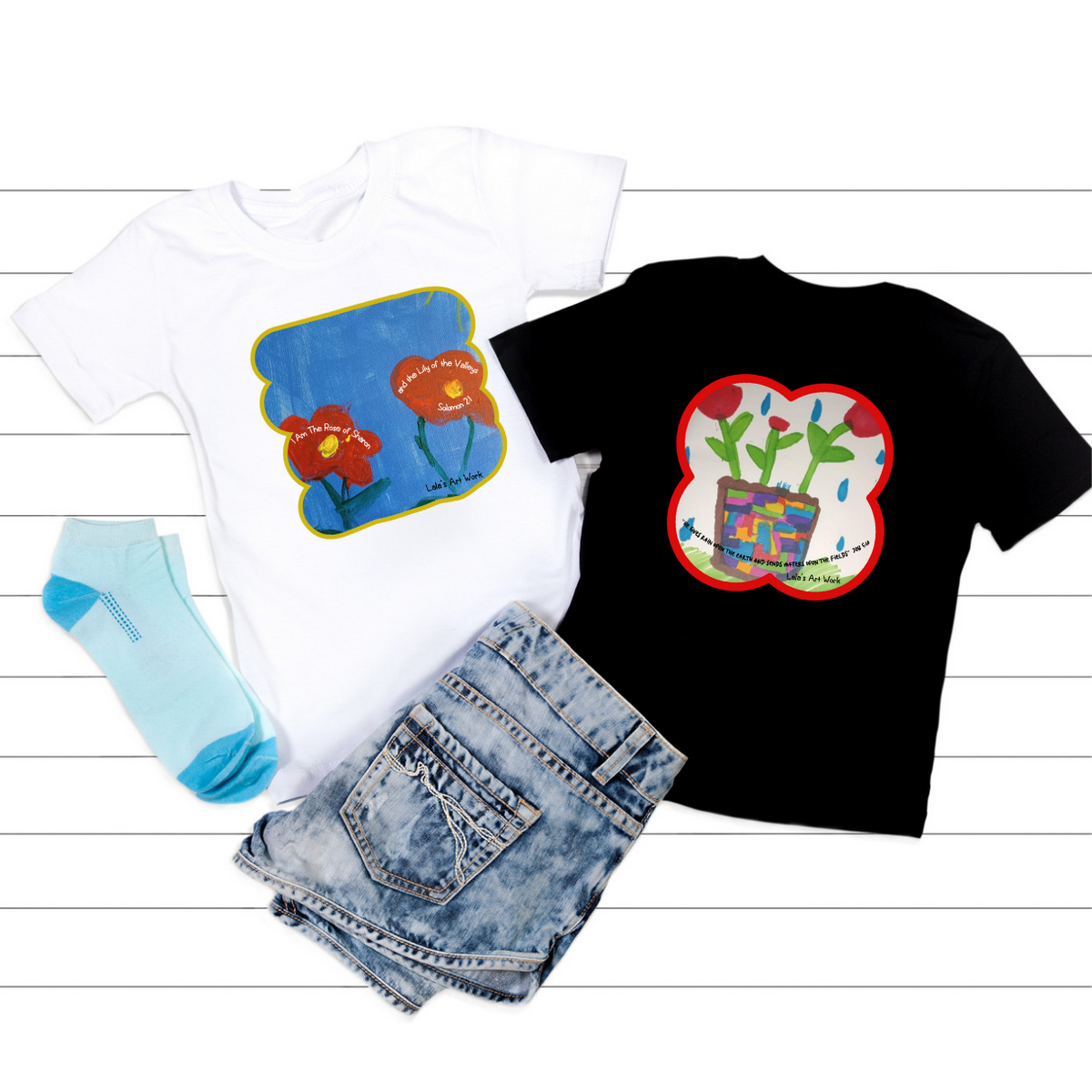 RAIN & FLOWERS Bible Christian Faith Paintings Graphic Play Toddler Girls Boys Unisex T-Shirt